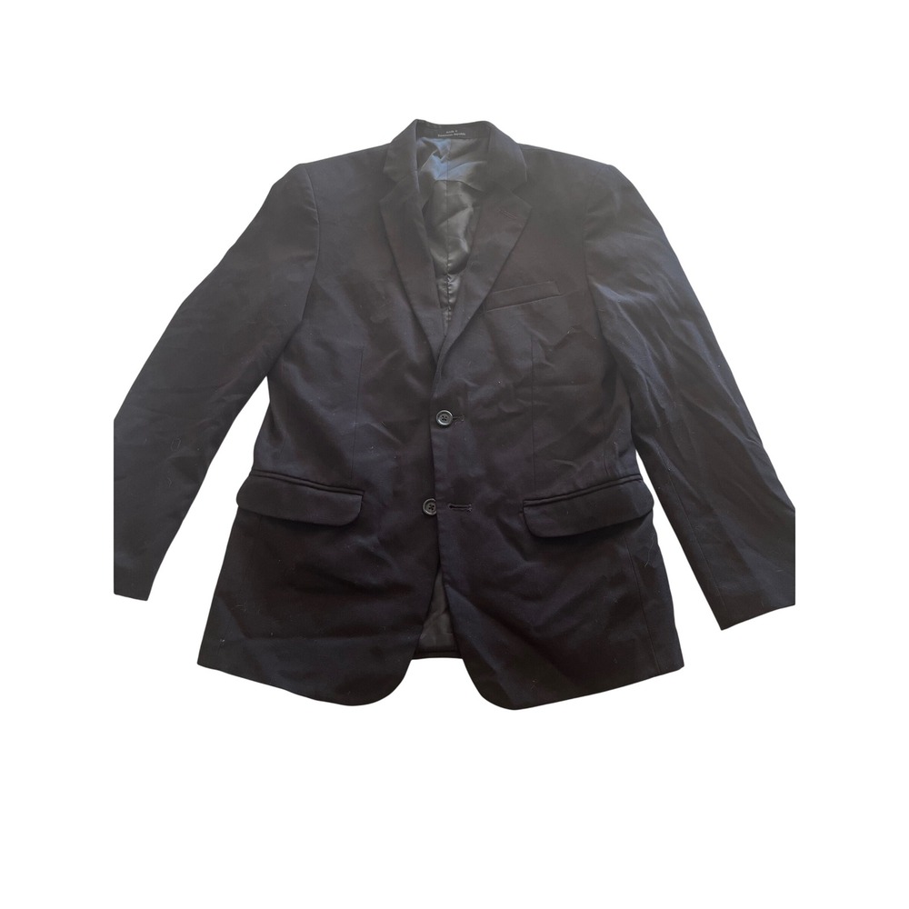 Calvin Klein Mens Black Two Button Blazer Jacket Size 16 Regular Stretch Formal